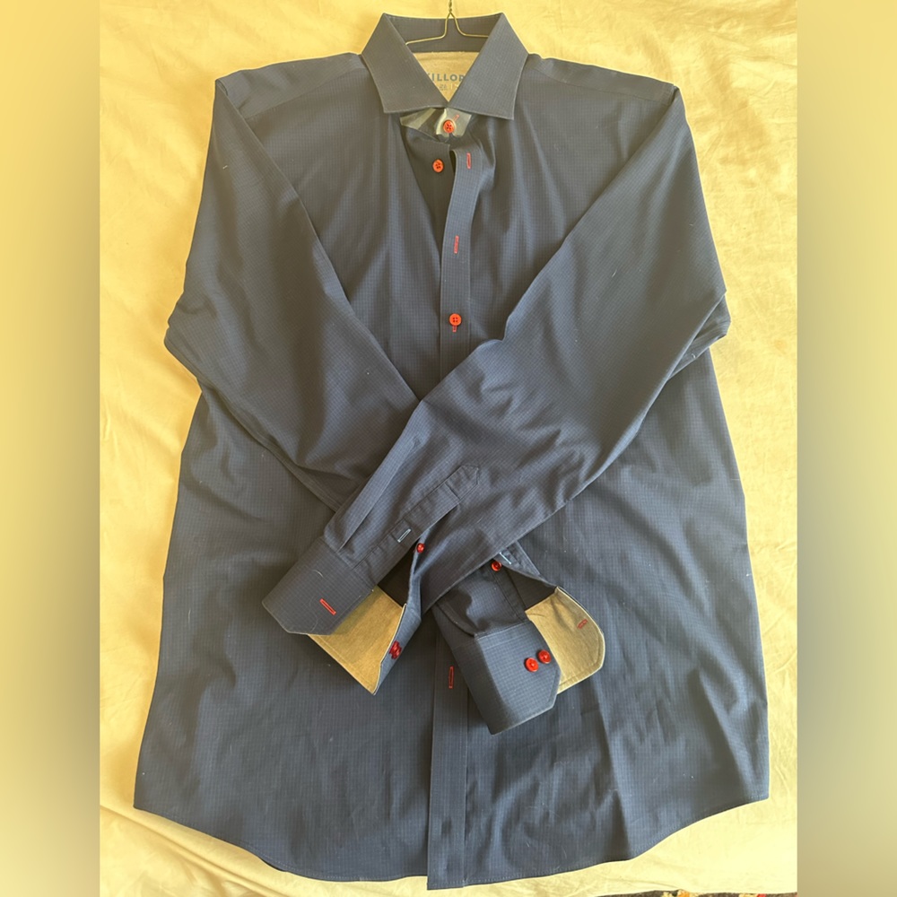 Twillory Shirt Mens 18 Blue Tailored Fit Performance Dress Shirt Check